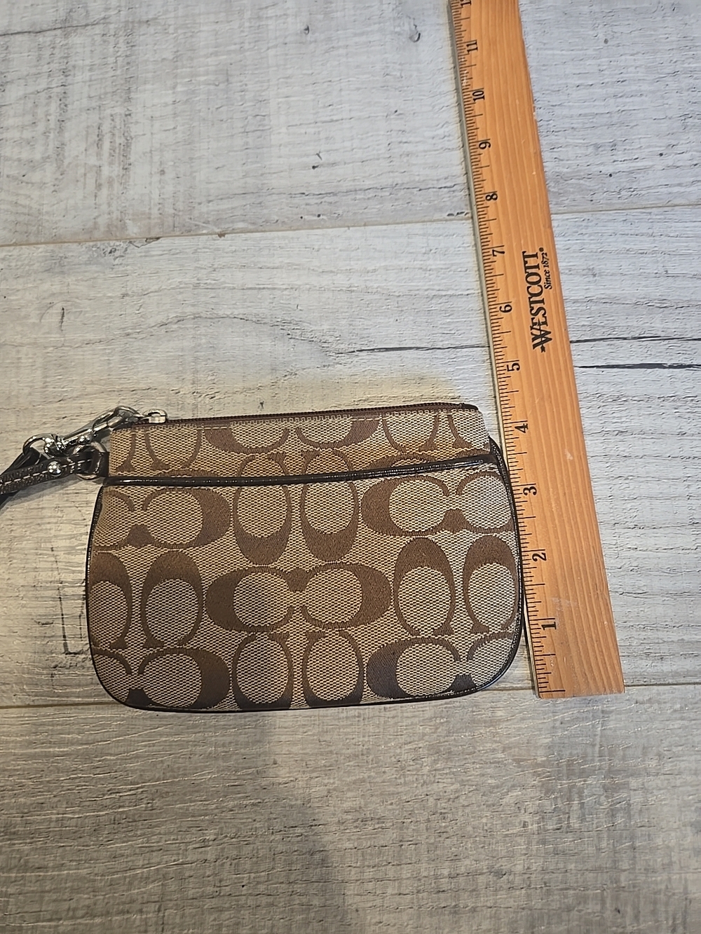 Coach Signature Jacquard Wristlet in Brown/Khaki - Picture 11 of 11